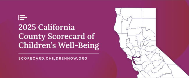 Children Now Scorecard graphic showing outline of CA state